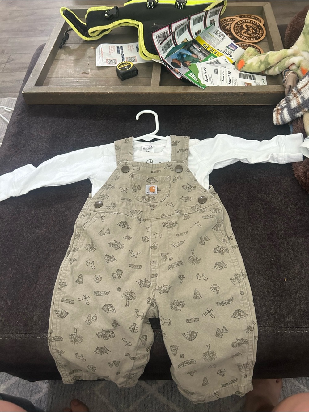 Carhartt Tan Printed Kids Overalls with Front Pocket